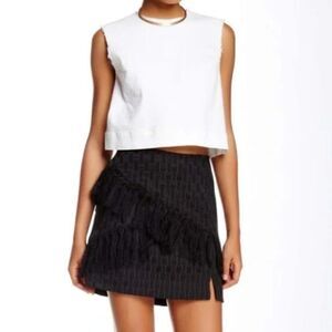 Wayf Womens Black Fringe Mini Skirt Size XS Layered Trim